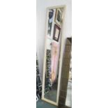 PIER GLASS, grey painted frame, antique glass, 42cm W x 147cm H.