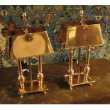 TABLE LAMPS, a pair, copper coloured, twin light, 40cm H.