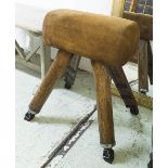 POMMEL HORSE, mid 20th century vintage suede and adjustable metal bound and footed supports,