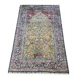 VERY FINE PURE SILK AND METAL THREAD HEREKE DESIGN RUG, 153cm x 94cm.