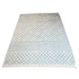 MOROCCAN CARPET, 308cm x 248cm, hand woven with tufted blue lattice pattern.