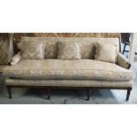 CANAPE, early 20th century, Louis XV style, walnut, in grey damask, with cushion seat, 185cm W.