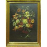19TH/20TH CENTURY CONTINENTAL SCHOOL, 'Vase of flowers', oil on canvas, 63cm x 46cm, framed.