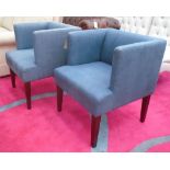 BLUE ARMCHAIRS, a pair, each 62cm W x 77cm H x 65cm D.