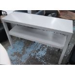 GREY CONSOLE TABLE, with undertier, 35cm D x 78cm H x 121cm W.