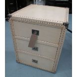 LEATHER SIDE TRUNK, in cream with three drawers, 57cm W x 62cm D x 72cm H.