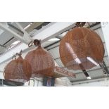 METAL CEILING LAMPS, three, rust effect, each 66cm H x 45cm W.