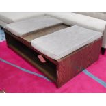 OCCASIONAL TABLE, contemporary style with two cushions to top and shelf below, with faults,