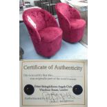 SIDE CHAIRS, a pair, from Peter Stringfellow's Angels Club, in shimmering burgundy velour,
