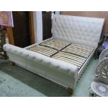 DOUBLE BED, in cream buttoned faux leather with frame, 6 feet.