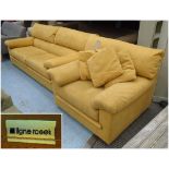 LIGNE ROSET ARMCHAIR AND SOFA in a yellow ochre suede finish,