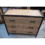 CHEST, in bamboo and rope finish, of three drawers, on square supports, 100cm x 48cm x 79cm H.