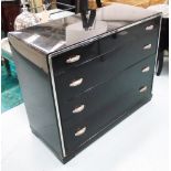 CHEST OF FOUR DRAWERS, Art Deco style in black lacquer and chrome, 112cm x 49cm x 90cm H.