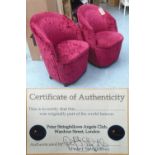 SIDE CHAIRS, a pair, from Peter Stringfellow's Angels Club, in shimmering burgundy velour,