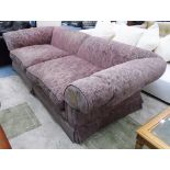 SOFA, of large proportions with feather cushions in a patterned chenille fabric,