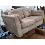 SOFA, two seater, in alcantara, on block supports, 180cm L (with faults).