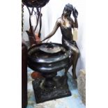 BRONZE FOUNTAIN, princess with frog on bronze urn, 100cm H.