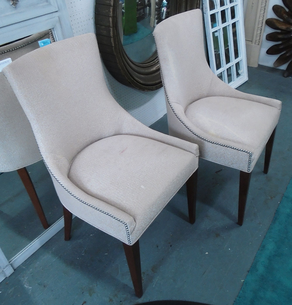 DINING CHAIRS, a set of eight, with studded detail, each 54cm w x 93cm H x 58cm D.