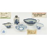 ENGLISH BLUE/WHITE CERAMICS, 18th/19th century including Worcester sauce boat and tea cannister,