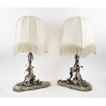 TABLE LAMPS, a pair, 20th century Italian silver with naturalistic supports incorporating foliage,