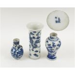ORIENTAL CERAMICS, three various, small blue/white ceramic vases, tallest 15.5cm H.