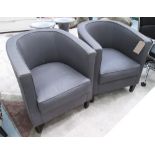 TUB CHAIRS, a pair, in grey fabric on square ebonised supports, 69cm W.