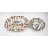 ORIENTAL CERAMICS, comprising a Famille Rose platter, 44cm x 36cm; and a floral decorated bowl, 27.