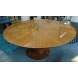 DINING TABLE, circular, wooden on central column, 175cm W x 79cm H.
