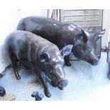 BRONZE PIGS, mother and baby, 125cm L.