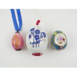 RUSSIAN EASTER EGGS, three various, white ceramic decorated with blue flowers, 12cm,