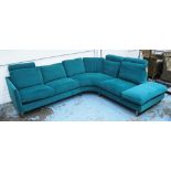 BO CONCEPT CORNER SOFA, in a turquoise chenille, 270cm x 215cm D x 90cm H.