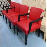 DINING CHAIRS, a set of four including two carvers, Italian designer in red leather,