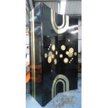 FOUR FOLD SCREEN, in black lacquer with Art Deco decoration, 300cm (4 x 75cm) x 243cm H.