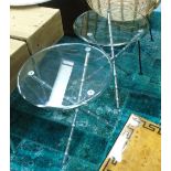 OCCASIONAL TABLES, a pair, circular glass tops on chromed metal faux bamboo supports,