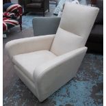 ARMCHAIR, in cream leather on block supports by Valdichienti, 76cm W.