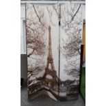 SCREEN, three fold depicting the Eiffel Tower with the Arc de Triomphe to verso, each panel,