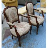 SALON CHAIRS, a pair, French style with tapestry seat and back on carved frame, 56cm W.