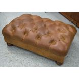 STOOL, buttoned tan leather of rectangular form, 100cm W x 66cm D.