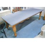 KITCHEN TABLE, of large proportions, Danish style, in oak, grey painted top on turned legs,