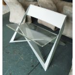 BENCH, with angled perspex seat and painted geometric metal frame, 82cm W x 62cm H x 69cm D.