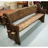 GARDEN BENCH, in elm rustic log style on block end support, 197cm L.