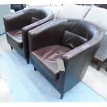 TUB CHAIRS, a pair, brown leather, 78cm W x 70cm D x 78cm H.