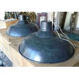 INDUSTRIAL STYLE METAL LAMP SHADES, three, from Restoration Hardware, with some associated fittings,