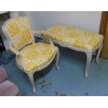 FAUTEUIL, with a painted showframe newly upholstered in yellow patterned linen,