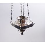 RUSSIAN CENSOR, hallmarked silver with pierced and embossed foliate decoration, plus chains.