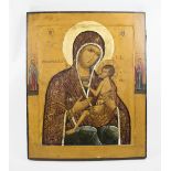 LARGE RUSSIAN ICON, painted on wooden panel, depicting Mother of God and the infant Christ,