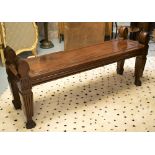 HALL BENCH, late 19th century Regency Revival mahogany with panelled seat,