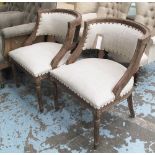 EASY CHAIRS, a pair, in neutral fabric on a wooden frame, 60cm W.