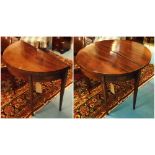 DEMI LUNE TEA TABLE, George III mahogany, tulipwood,