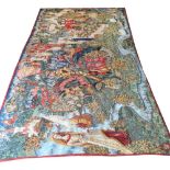 VERDU TAPESTRY, 316cm x 174cm, Medieval castle scene with soldiers and royalty.